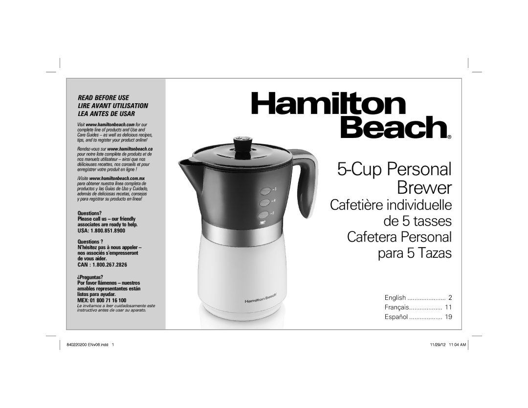 Hamilton Beach 43700 manual Cup Personal Brewer 