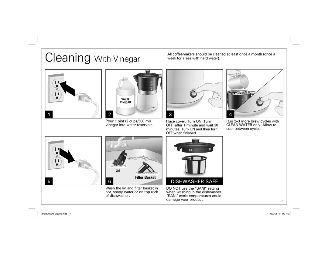 Hamilton Beach 43700 manual Cleaning With Vinegar, Dishwasher-Safe 