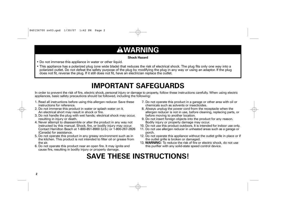 Hamilton Beach 4383 manual Important Safeguards 