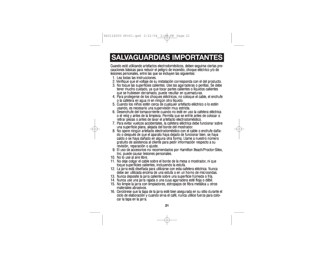 Hamilton Beach 44141-MX, 44274, 44241-MX manual Salvaguardias Importantes 