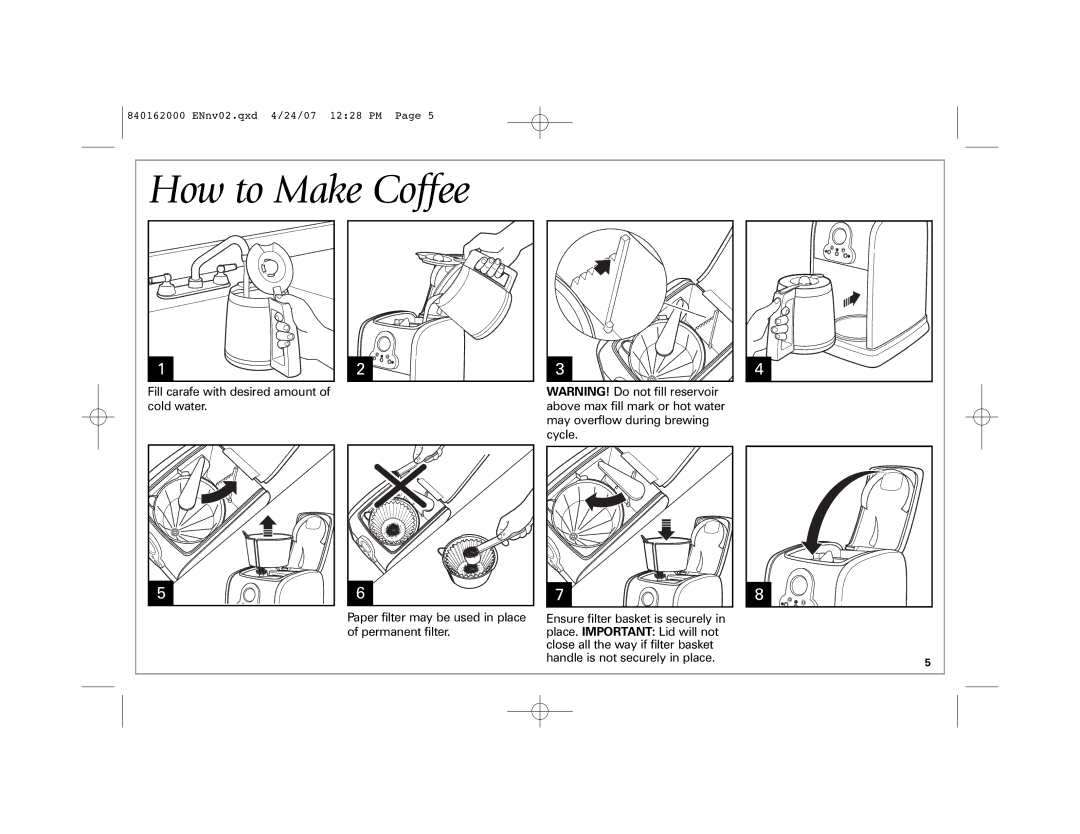 Hamilton Beach 44559 manual How to Make Coffee 