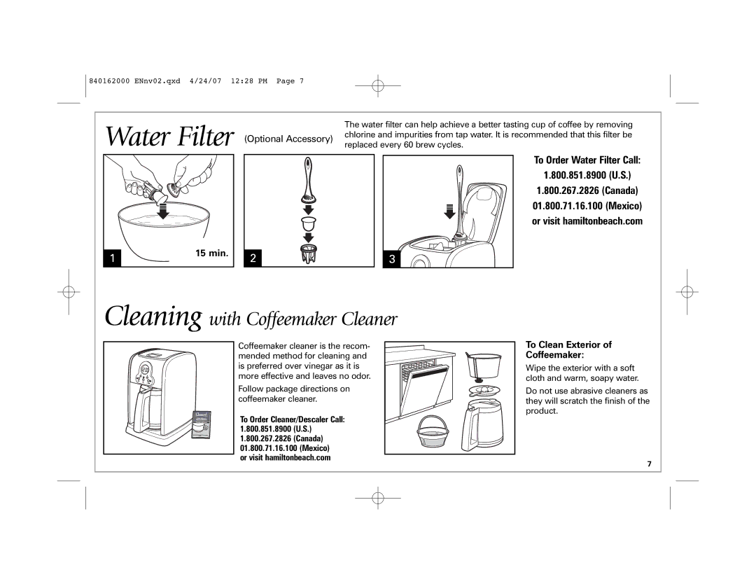 Hamilton Beach 44559 manual Cleaning with Coffeemaker Cleaner, Min, To Clean Exterior Coffeemaker 