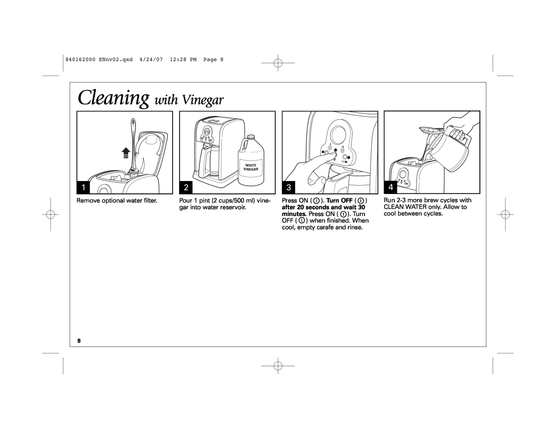 Hamilton Beach 44559 manual Cleaning with Vinegar 