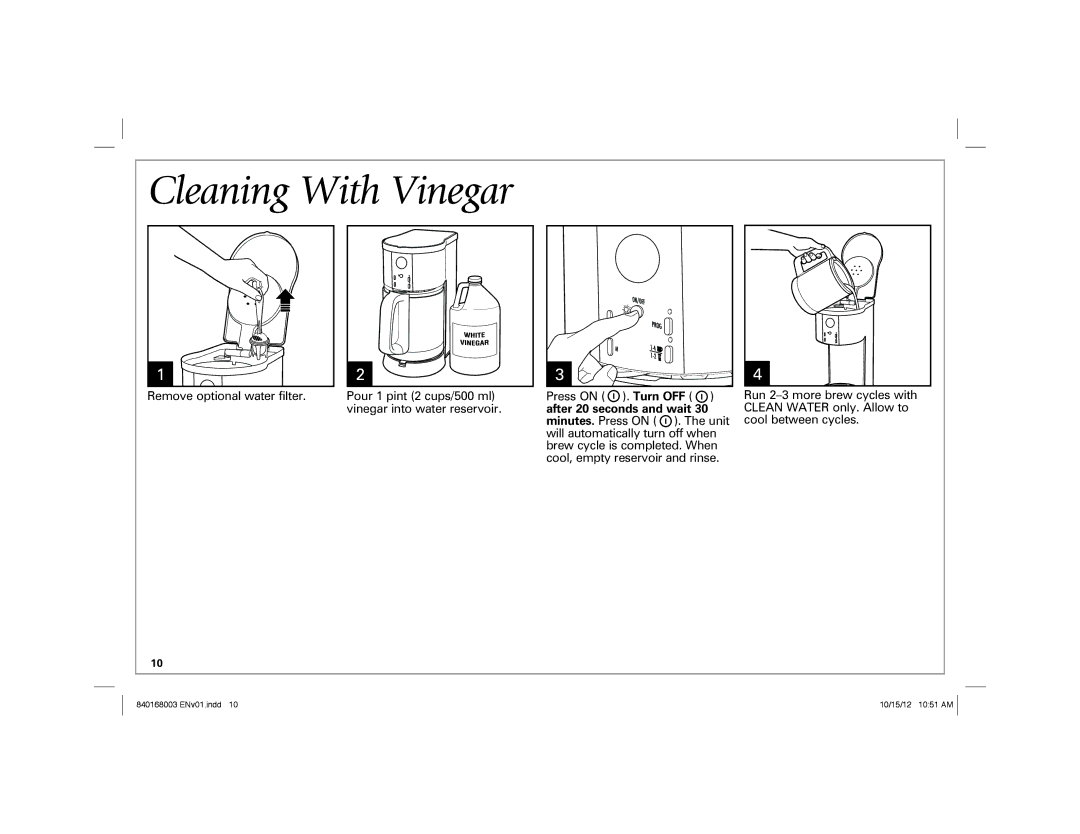 Hamilton Beach 45237R manual Cleaning With Vinegar 