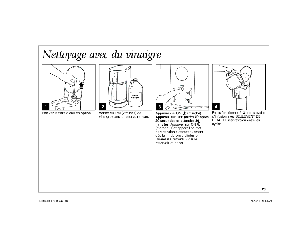 Hamilton Beach 45237R manual Nettoyage avec du vinaigre 