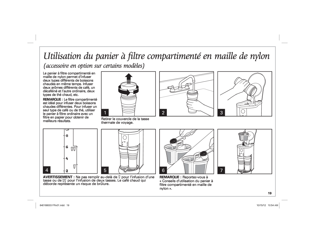 Hamilton Beach 45237R manual Utilisation du panier à filtre compartimenté en maille de nylon 