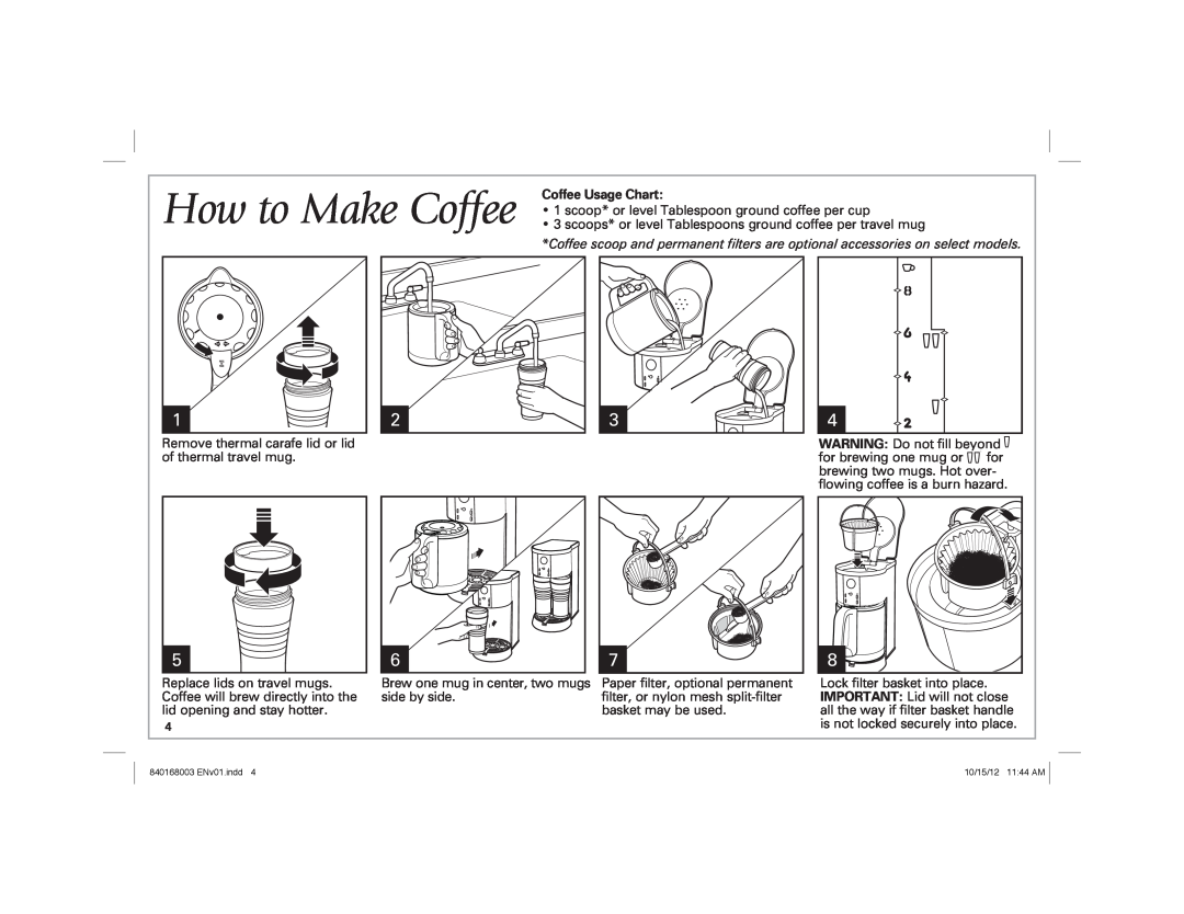 Hamilton Beach 45237R manual Coffee Usage Chart 