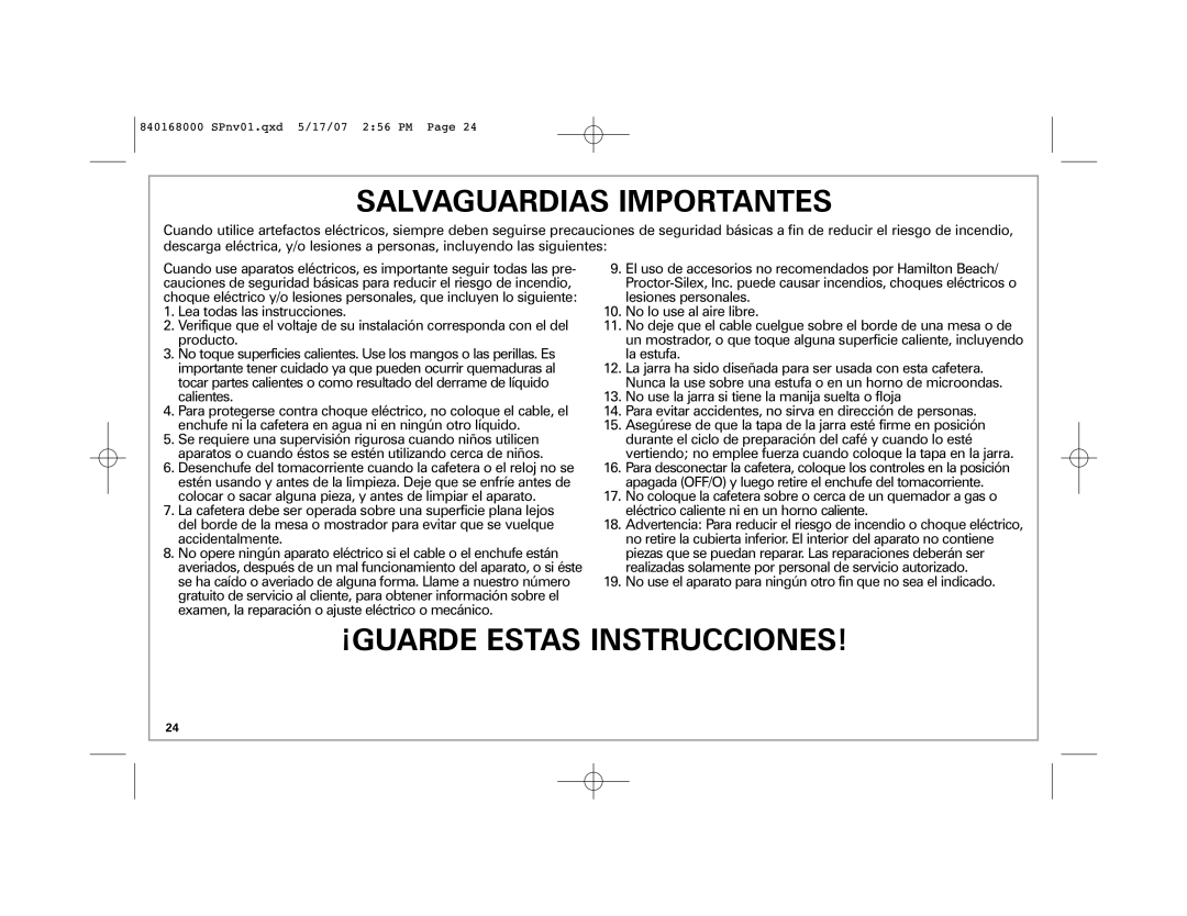 Hamilton Beach 45238C manual Salvaguardias Importantes 