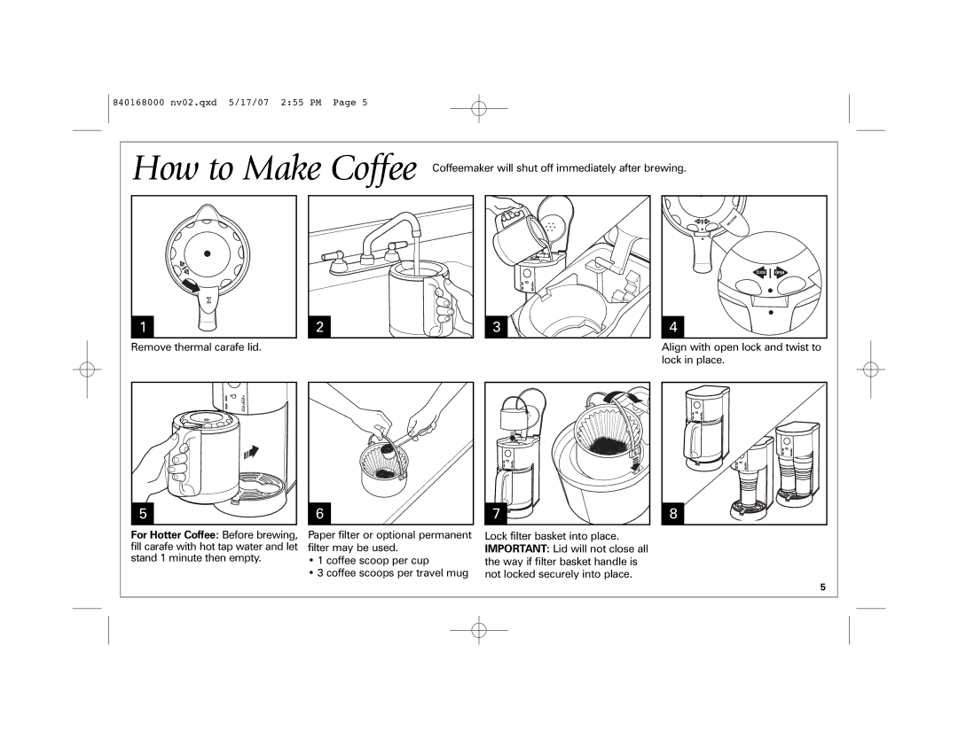 Hamilton Beach 45238C manual For Hotter Coffee Before brewing 