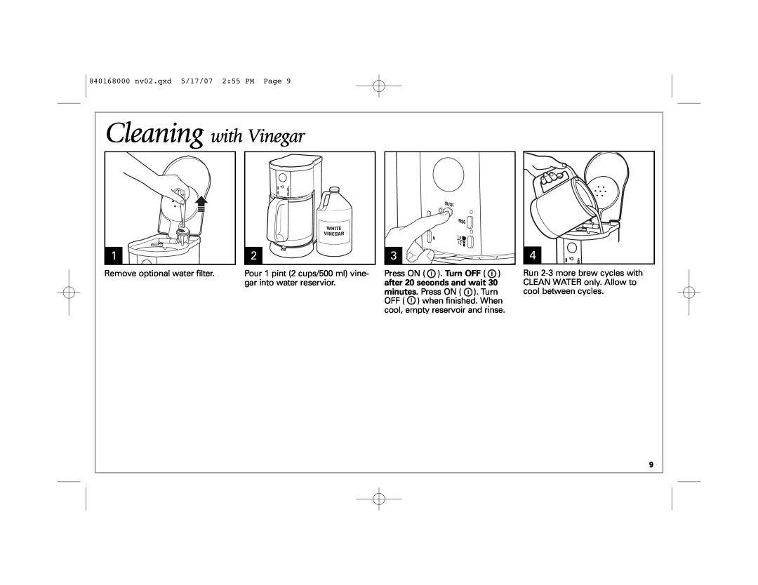 Hamilton Beach 45238C manual Cleaning with Vinegar 