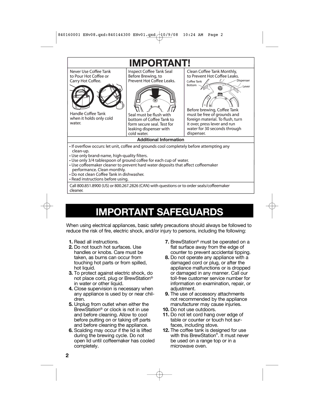 Hamilton Beach 47214 manual Important Safeguards 