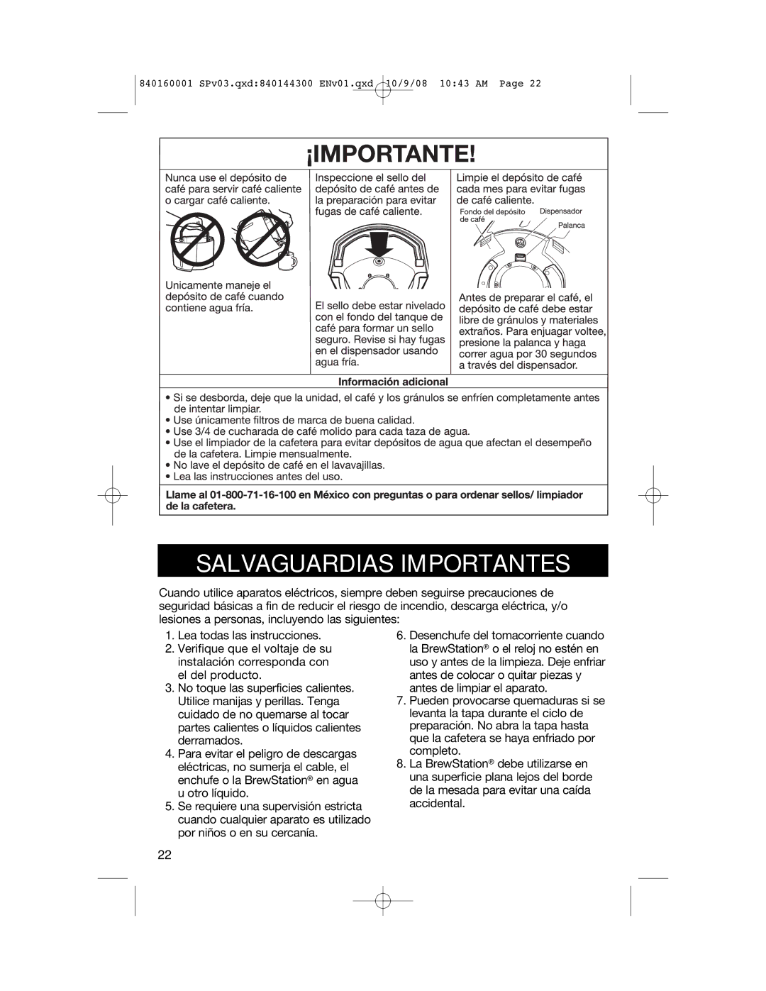 Hamilton Beach 47214 manual Salvaguardias Importantes 