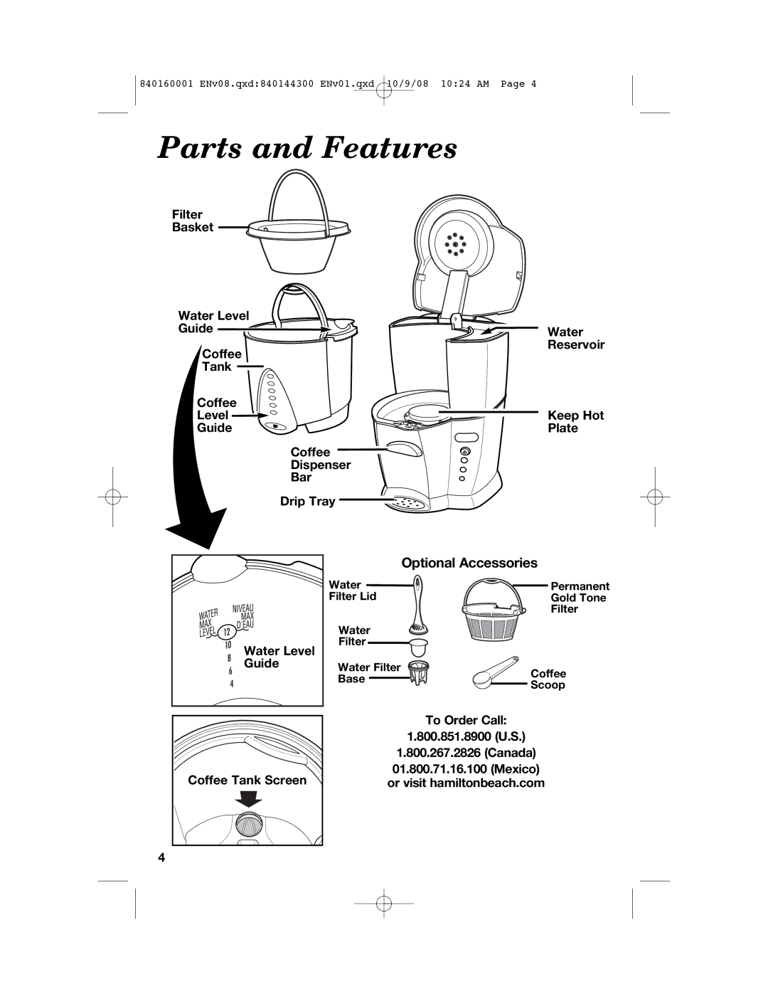 Hamilton Beach 47214 manual Parts and Features, Optional Accessories 