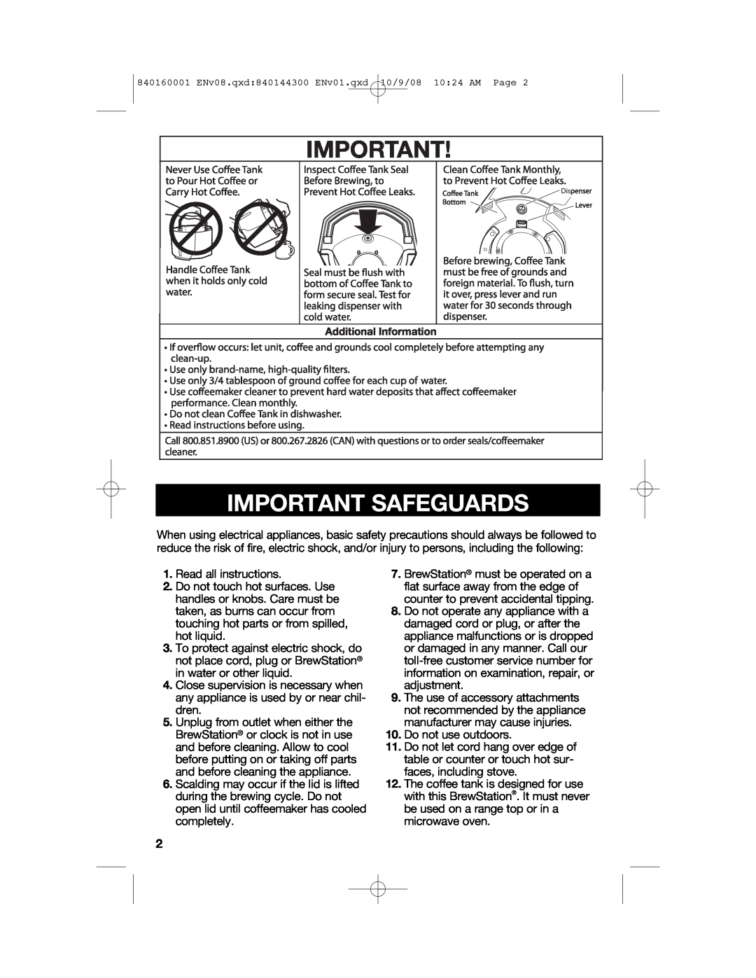 Hamilton Beach 47214 manual Important Safeguards 