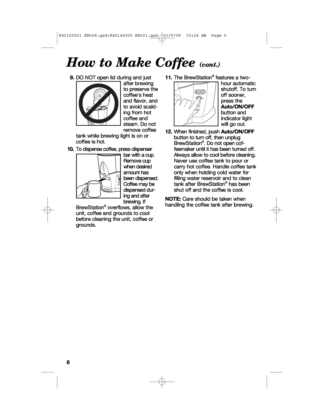 Hamilton Beach 47214 manual How to Make Coffee cont 