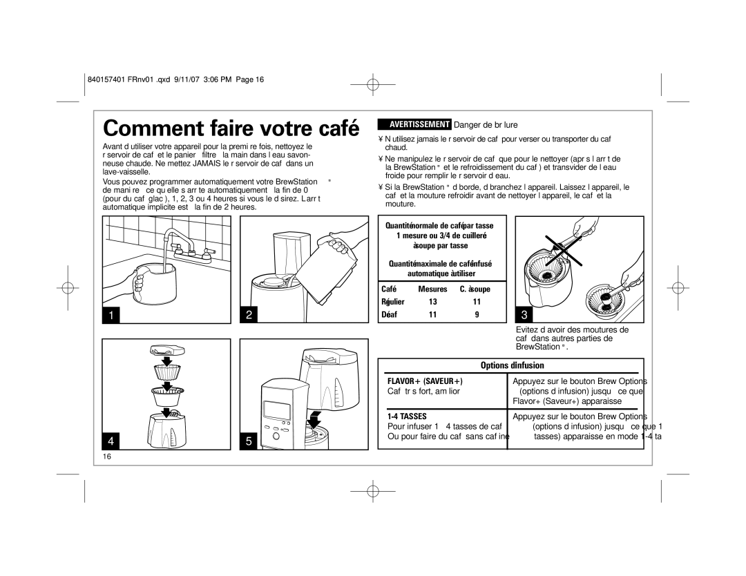 Hamilton Beach 47334C manual Options d’infusion 