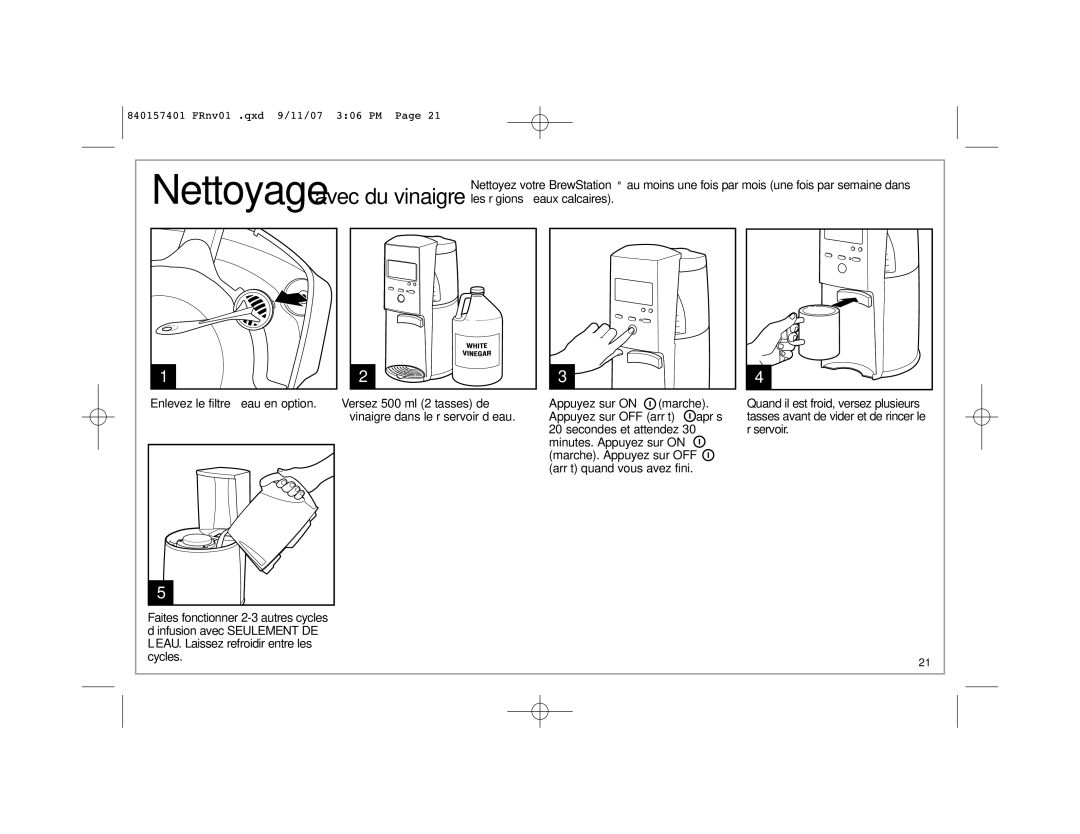 Hamilton Beach 47334C manual Nettoyage avec du vinaigre 