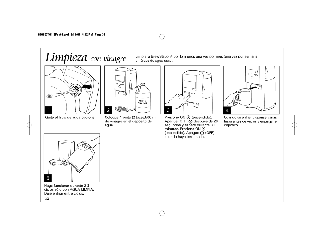 Hamilton Beach 47334C manual Limpieza con vinagre 