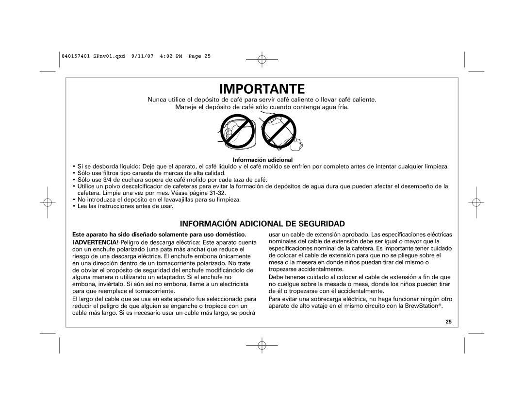 Hamilton Beach 47334C manual Importante, Información Adicional De Seguridad, Información adicional 