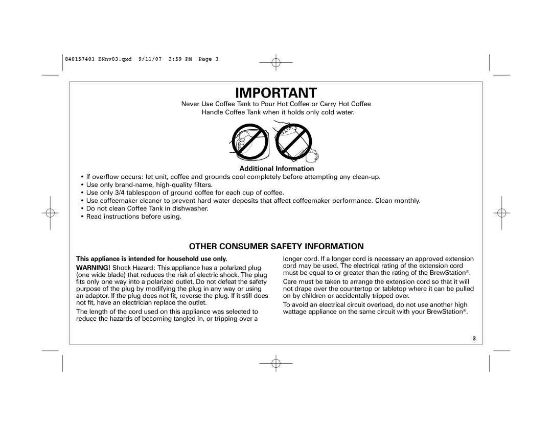 Hamilton Beach 47334C manual Other Consumer Safety Information, Additional Information 