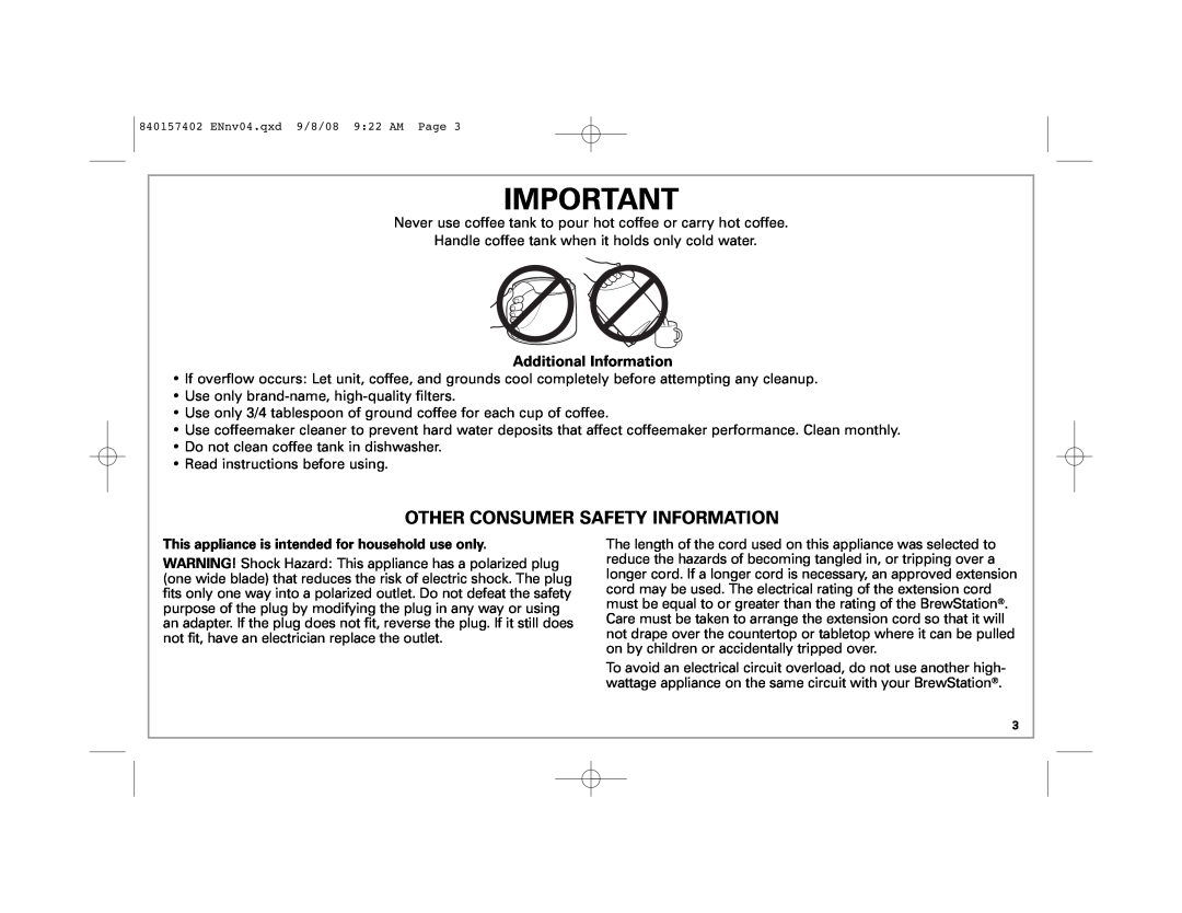 Hamilton Beach 47334H manual Other Consumer Safety Information, Additional Information 