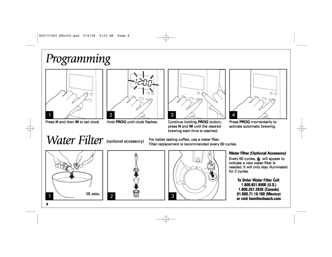 Hamilton Beach 47334H manual Programming, Water Filter 