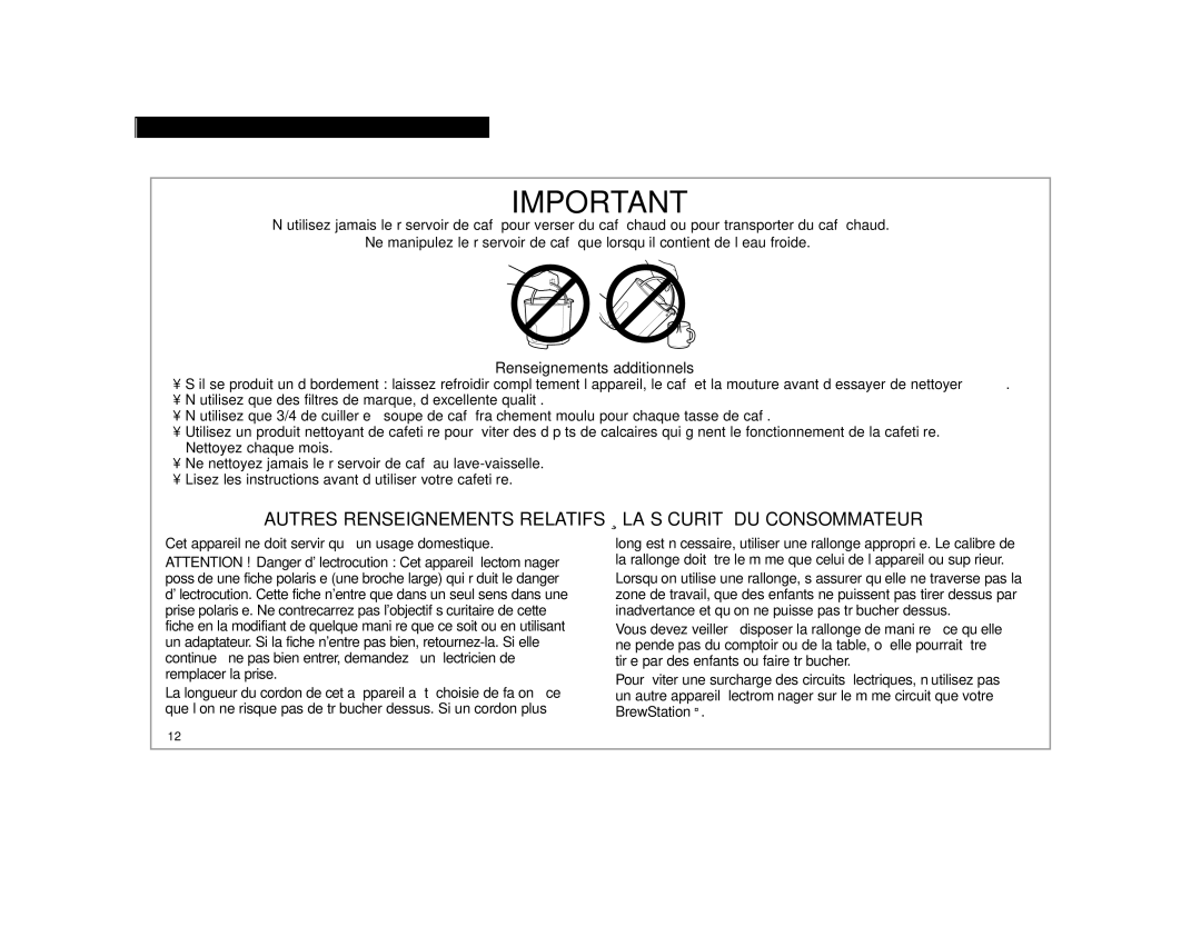 Hamilton Beach 44371, 47374, 47304, 44304 Renseignements additionnels, Cet appareil ne doit servir qu’à un usage domestique 