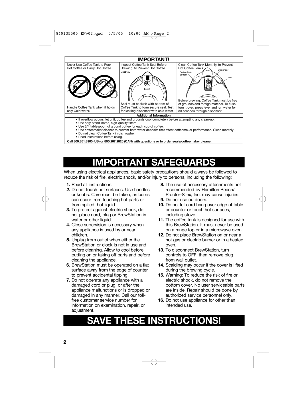 Hamilton Beach 47451 manual Important Safeguards 