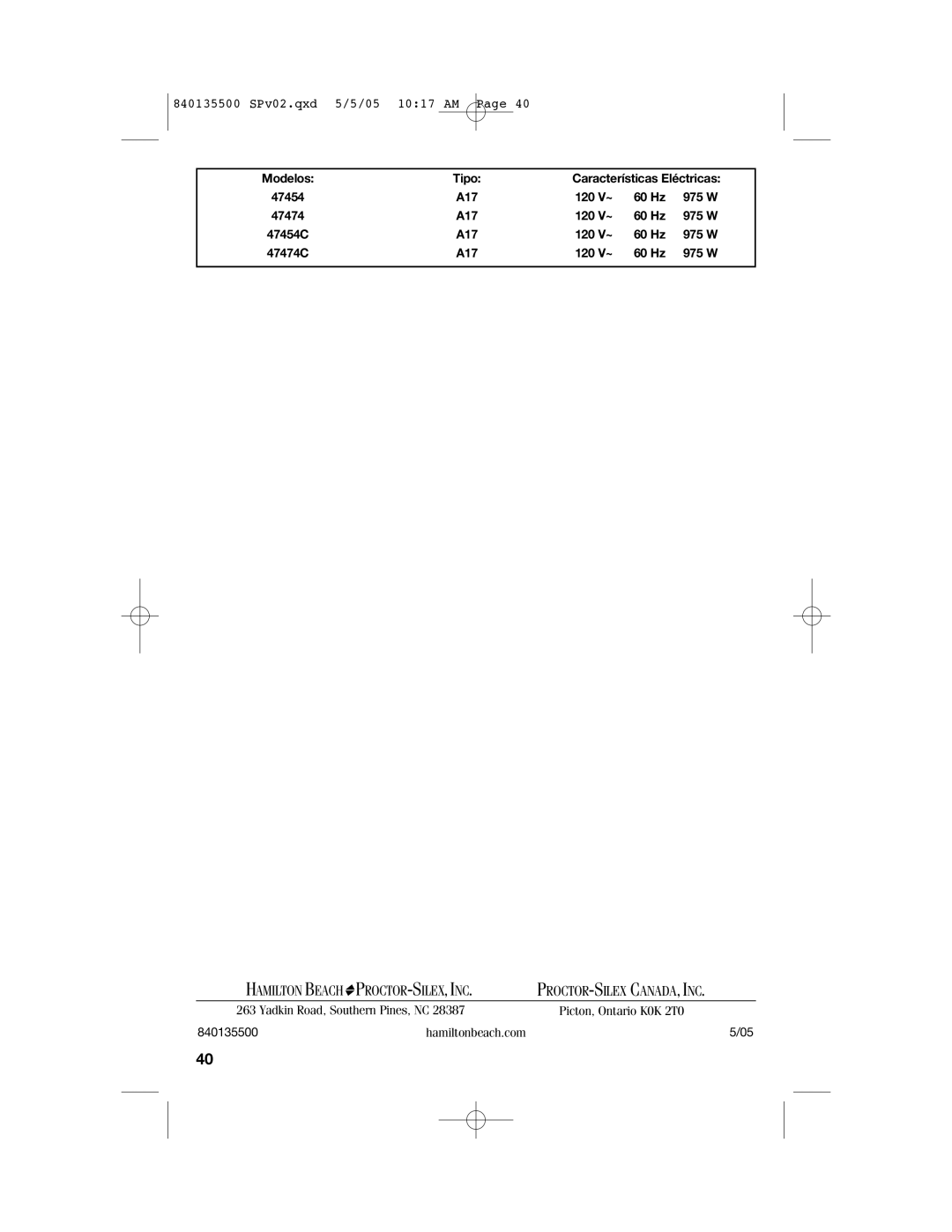 Hamilton Beach 47451 manual Hamilton Beach PROCTOR-SILEX, INC 