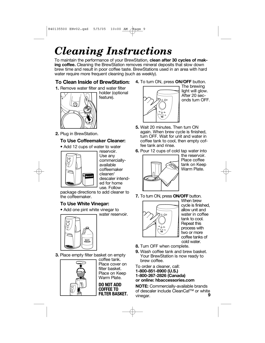 Hamilton Beach 47451 Cleaning Instructions, To Clean Inside of BrewStation, To Use Coffeemaker Cleaner, Filter Basket 