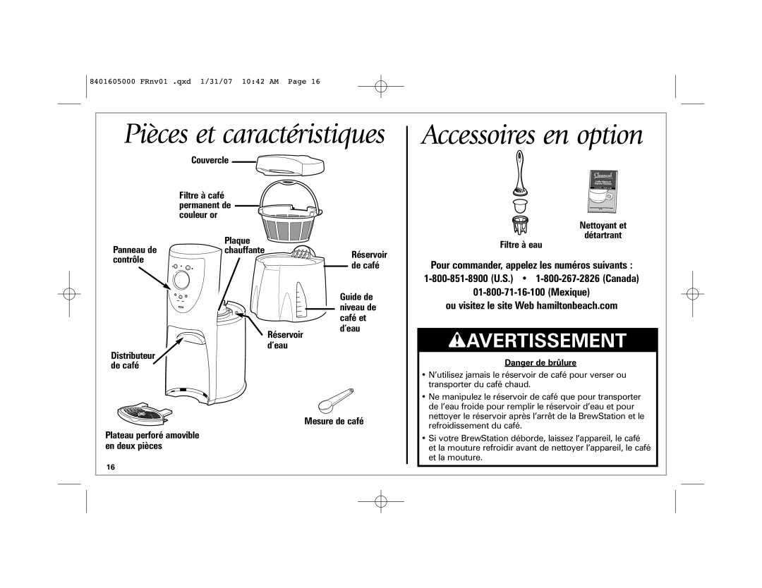 Hamilton Beach 47454C manual Accessoires en option 