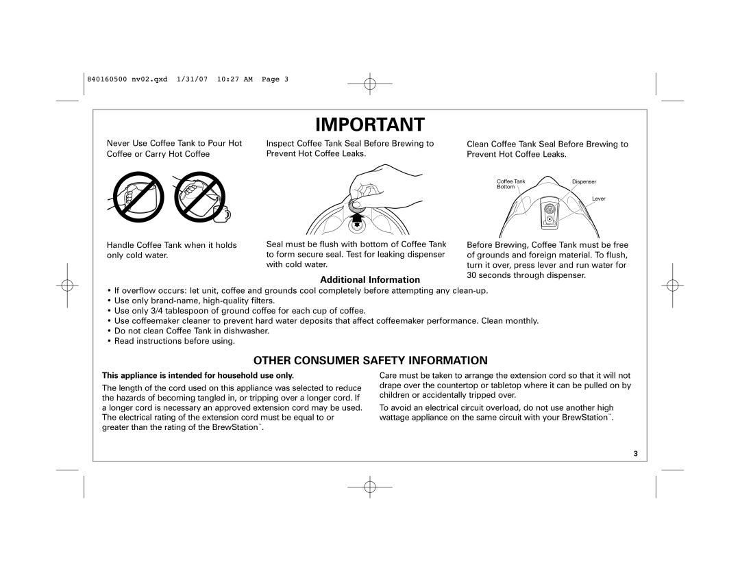 Hamilton Beach 47454C manual Additional Information, This appliance is intended for household use only 