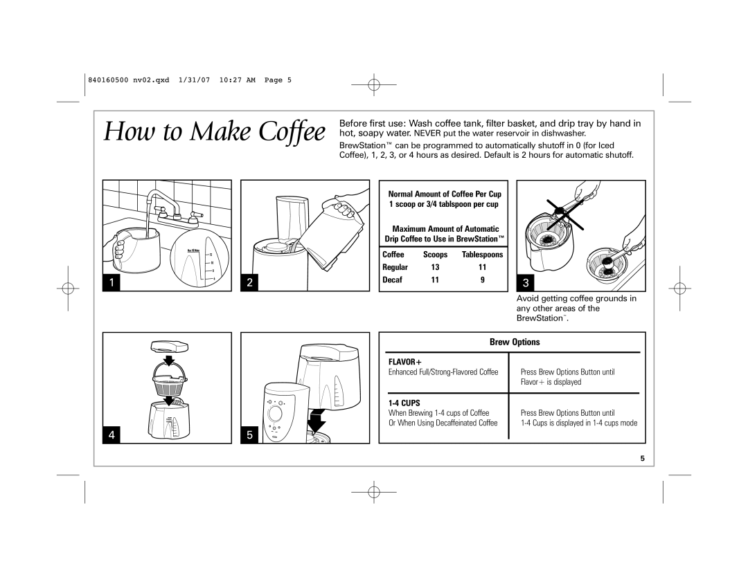 Hamilton Beach 47454C manual How to Make Coffee, Brew Options, Tablespoons Regular Decaf, Cups 