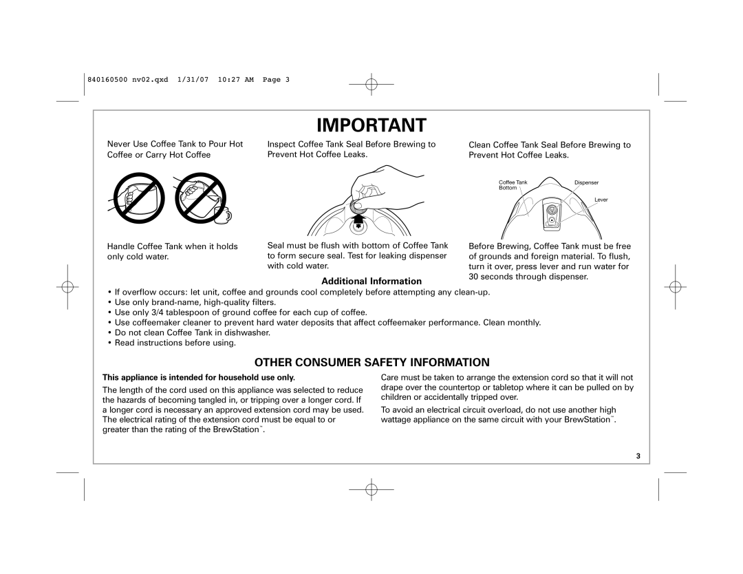Hamilton Beach 47454C manual Other Consumer Safety Information, Additional Information 