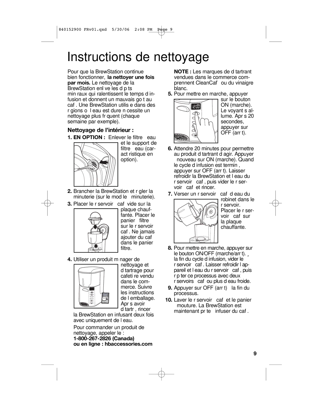 Hamilton Beach 47535C manual Instructions de nettoyage, Nettoyage de l’intérieur, Canada Ou en ligne hbaccessories.com 