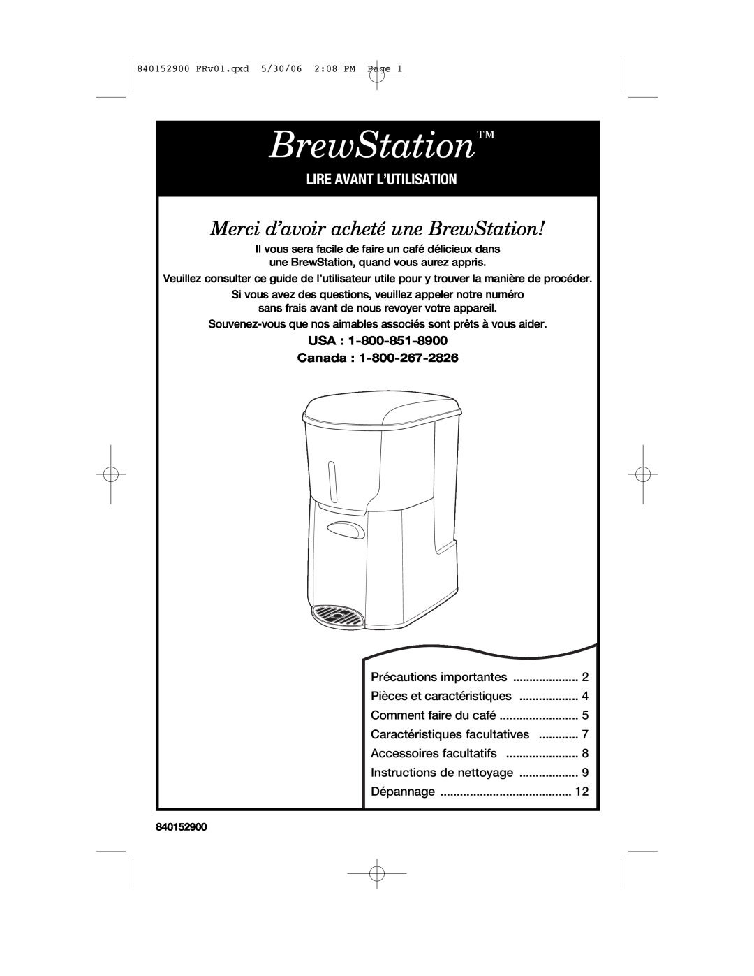 Hamilton Beach 47535C manual Merci d’avoir acheté une BrewStation, Lire Avant L’Utilisation, USA Canada 