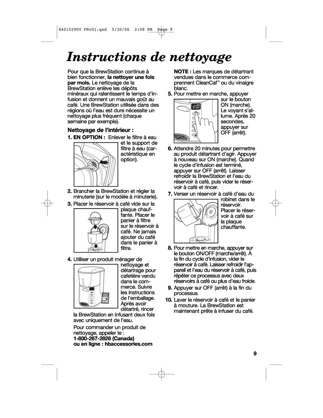 Hamilton Beach 47535C manual Instructions de nettoyage, Nettoyage de l’intérieur, ou en ligne hbaccessories.com 