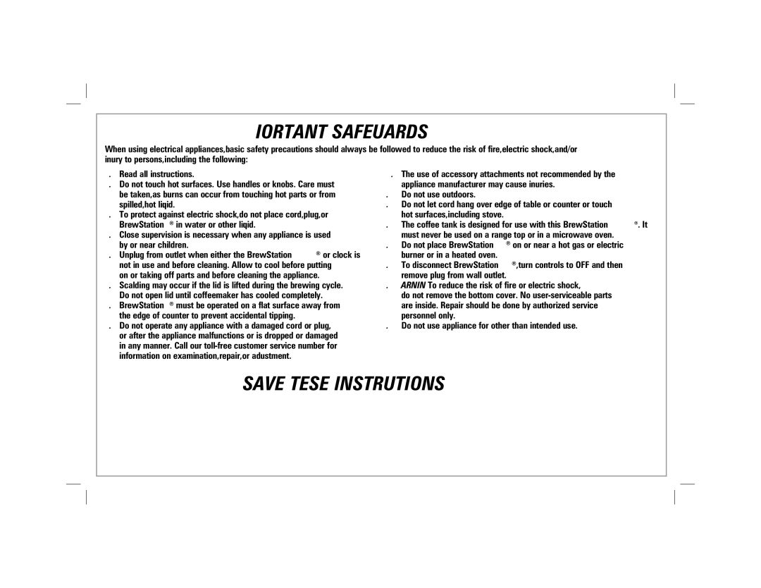 Hamilton Beach 47900 manual Important Safeguards 