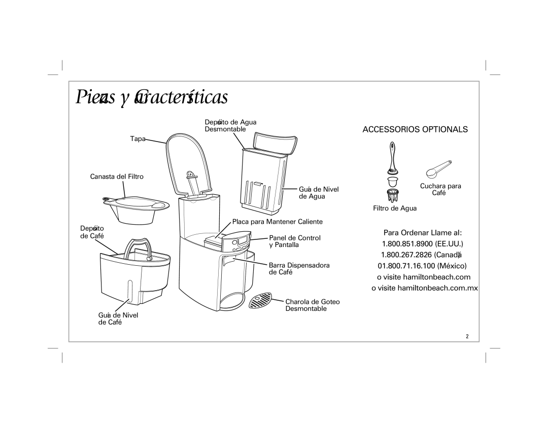 Hamilton Beach 47900 manual Piezas y Características 