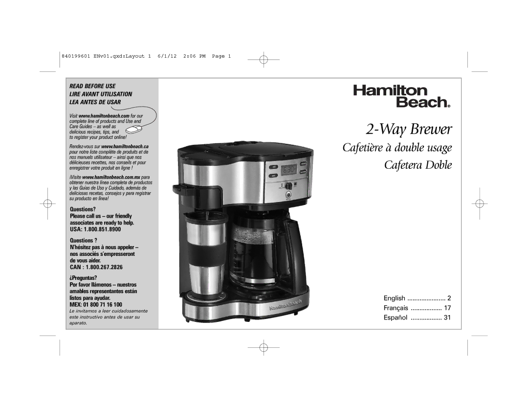 Hamilton Beach 49980Z manual Way Brewer 