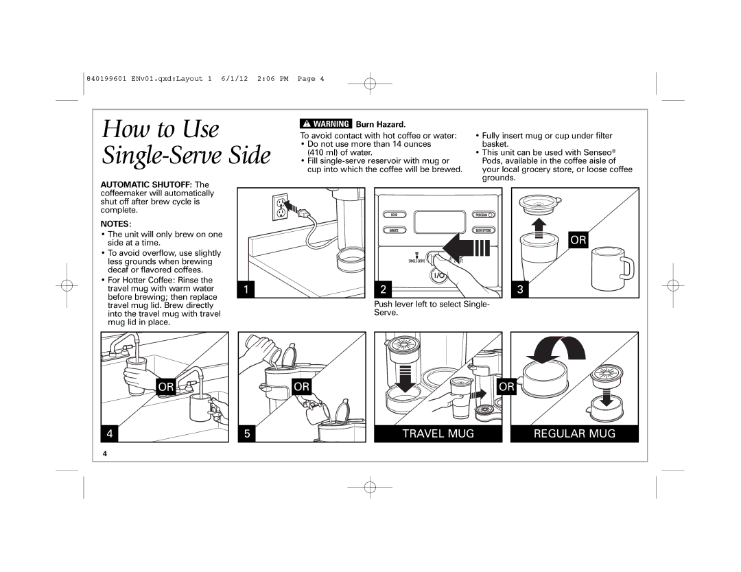 Hamilton Beach 49980Z manual How to Use, Single-Serve Side 