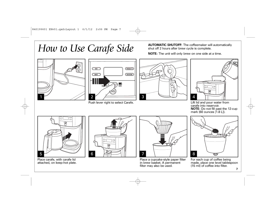 Hamilton Beach 49980Z manual How to Use Carafe Side 