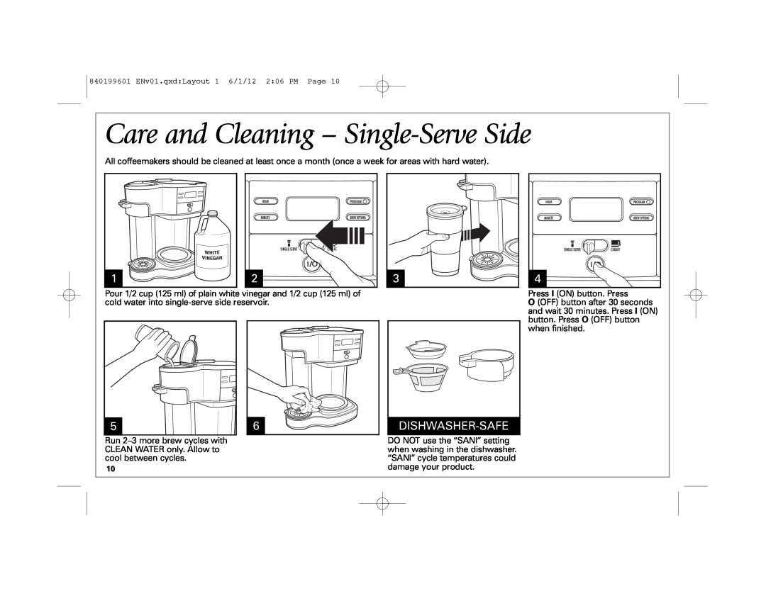Hamilton Beach 49980Z manual Care and Cleaning - Single-ServeSide, Dishwasher-Safe 