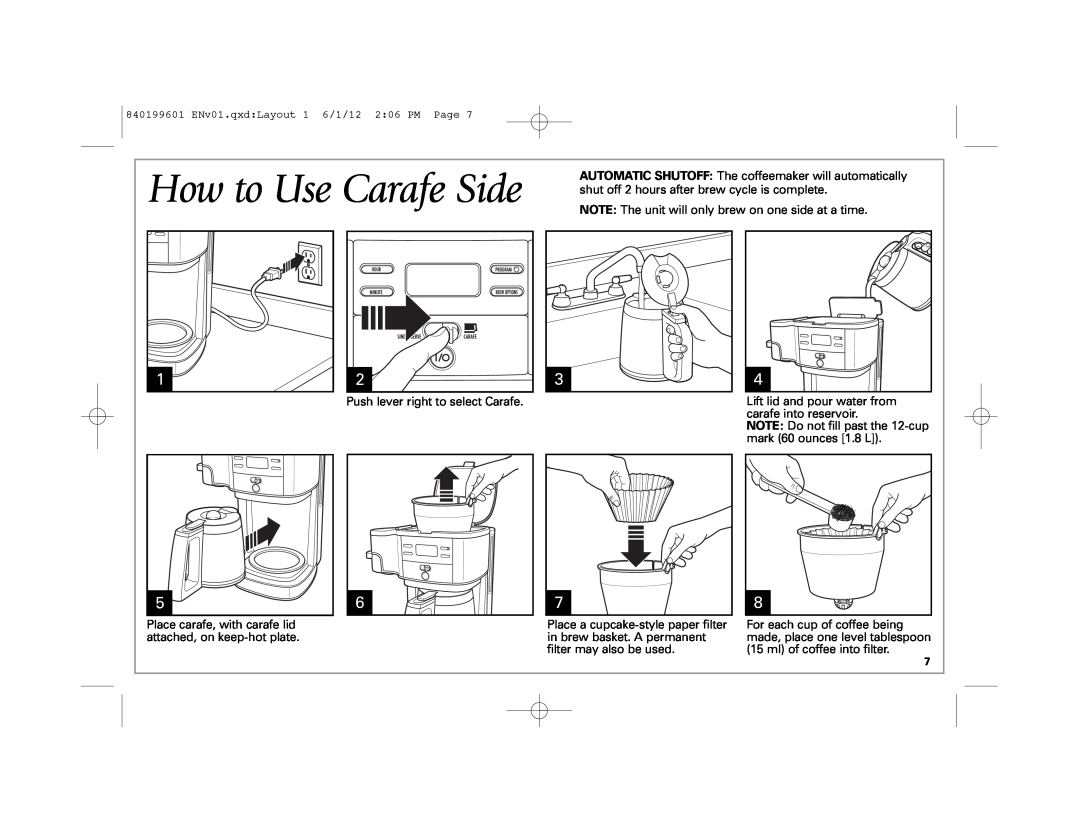 Hamilton Beach 49980Z manual How to Use Carafe Side 