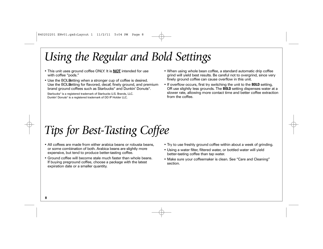 Hamilton Beach 49981 manual Using the Regular and Bold Settings, Tips for Best-Tasting Coffee 