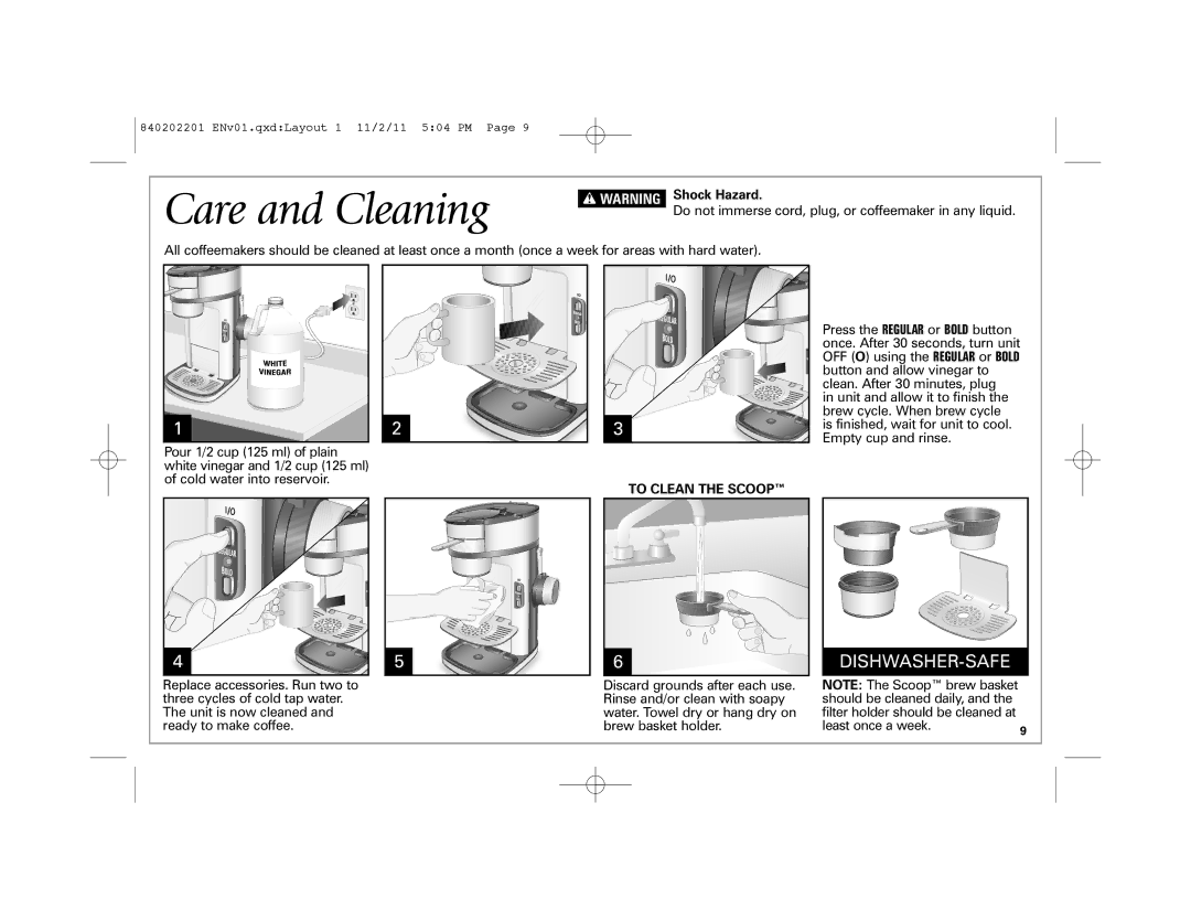 Hamilton Beach 49981 manual Care and Cleaning, To Clean the Scoop 