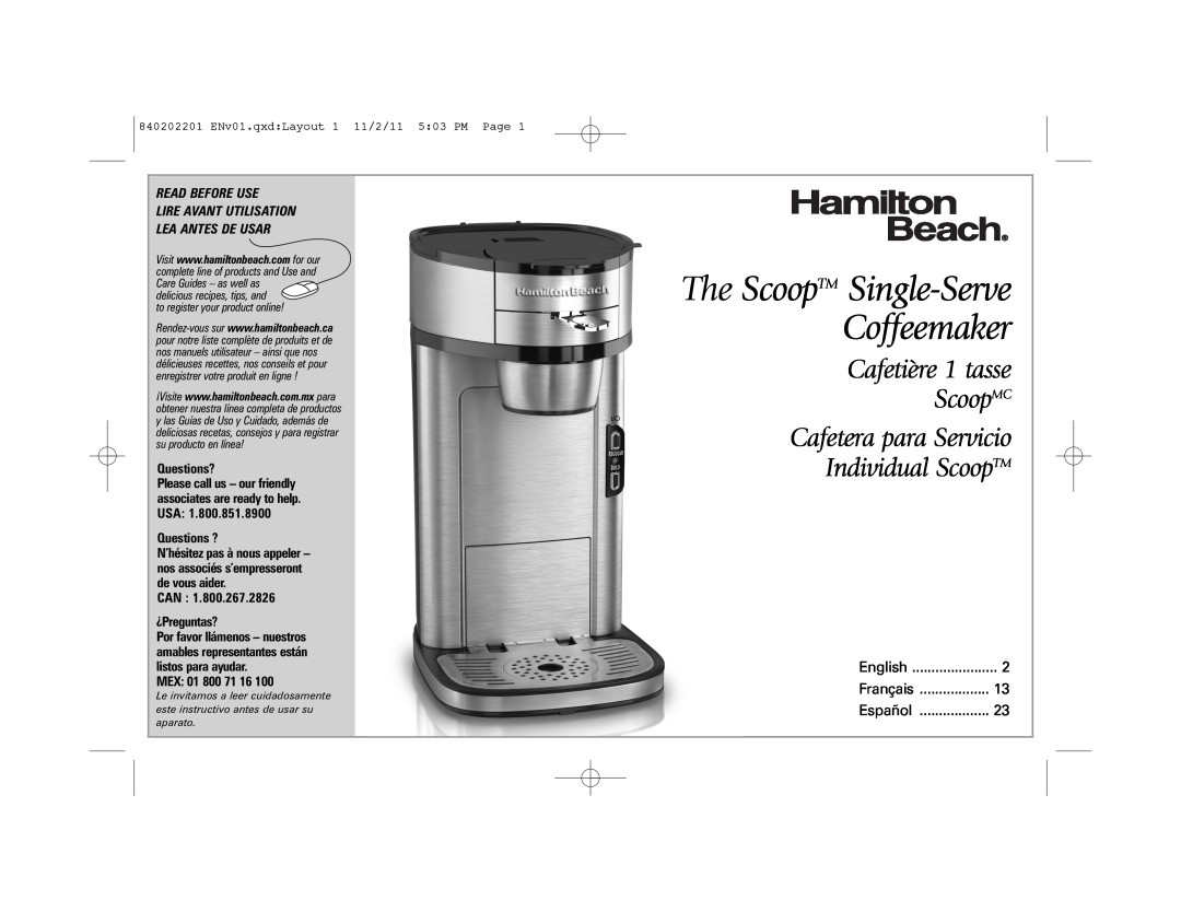 Hamilton Beach 49981 manual The ScoopTM Single-Serve Coffeemaker, Read Before Use 