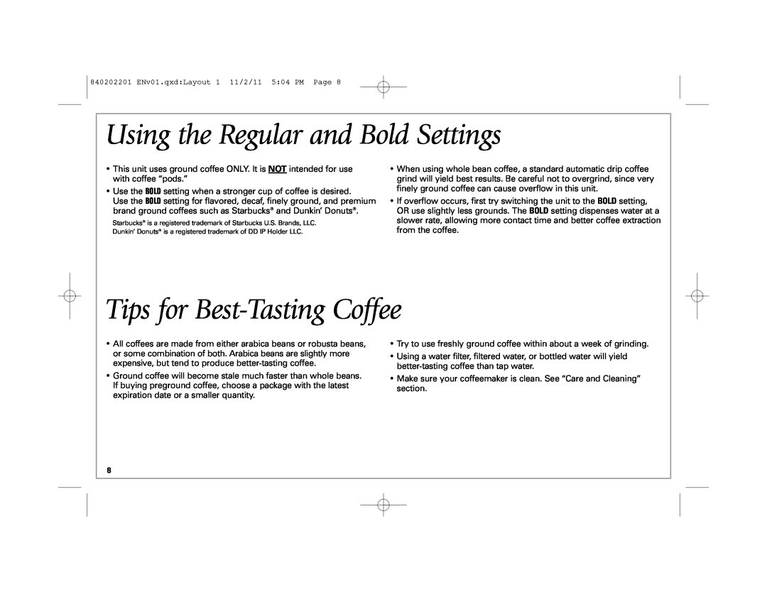 Hamilton Beach 49981 manual Using the Regular and Bold Settings, Tips for Best-Tasting Coffee 