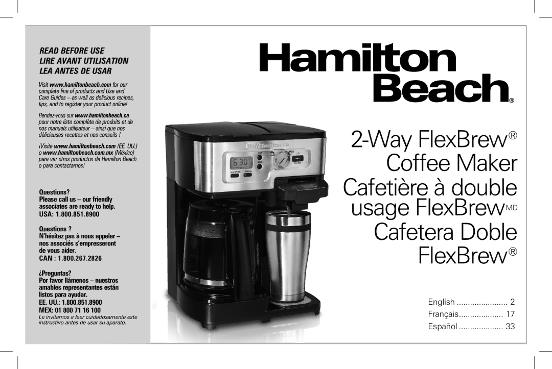 Hamilton Beach 49983 manual Read Before USE 