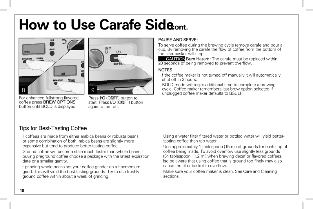 Hamilton Beach 49983 manual Tips for Best-Tasting Coffee 